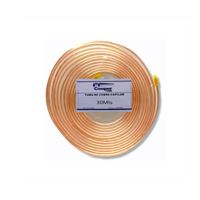 Tubo de cobre capilar 0.031 pulg 30 mts COPPER TUBE